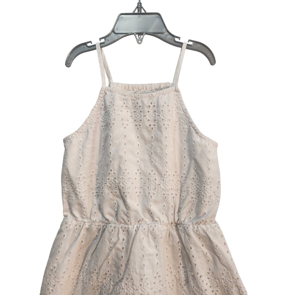 White Eyelet Sleeveless Girls Dress Size S (6-7) 100% Cotton Boho Minimalist